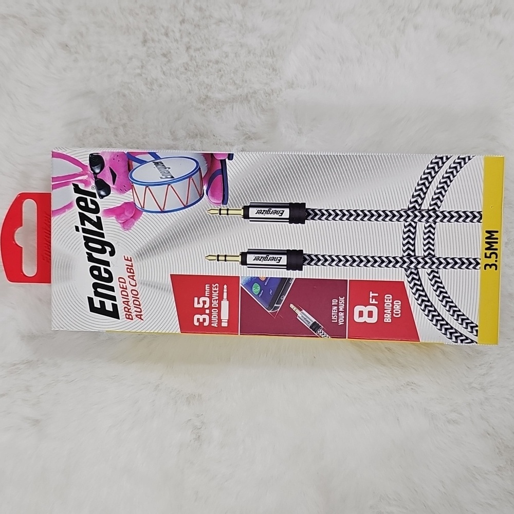 Energizer Braided Audio Cable 8ft 3.5mm audio devices